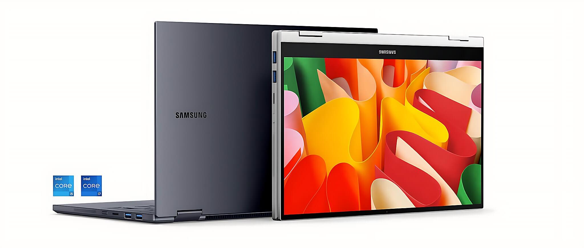 Laptop 2-in-1 màn cảm ứng xoay gập đặt trưng bày trên kệ cửa hàng