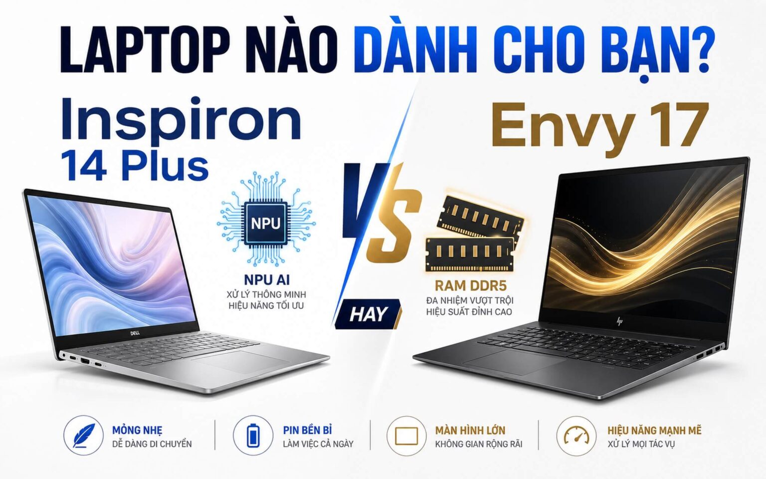 Nên mua Dell Inspiron 14 Plus hay HP Envy 17 cho dân văn phòng?