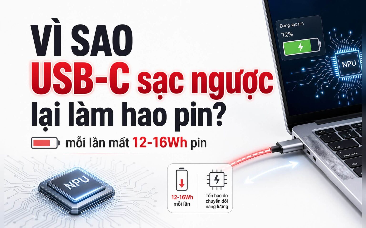 USB-C sạc ngược: Ranh giới mỏng giữa cứu điện thoại và hao pin Laptop