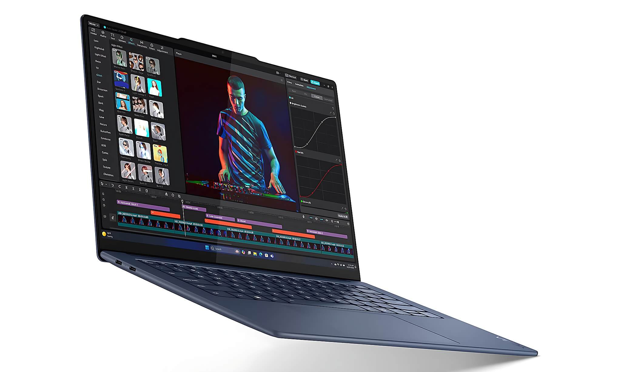 Lenovo Yoga Slim 7 14Q8X9 màn OLED mở trên bàn, laptop Snapdragon X Elite mỏng nhẹ pin dài