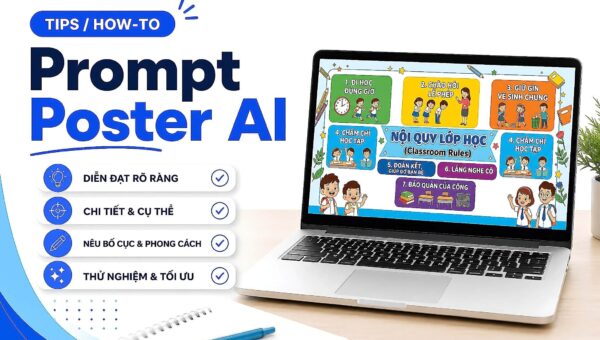 Prompt AI tạo poster trường lớp: Bố cục in ấn chuẩn từng cấp học