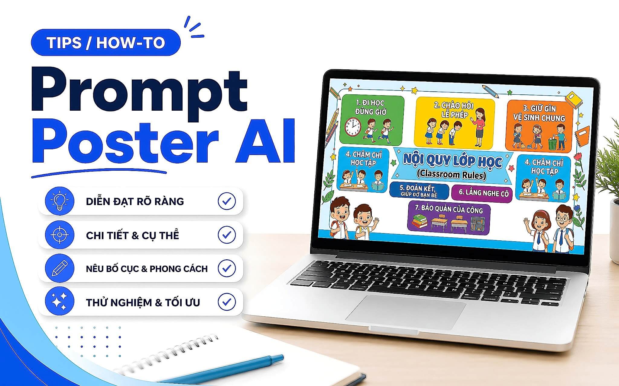 Prompt AI tạo poster trường lớp: Bố cục in ấn chuẩn từng cấp học