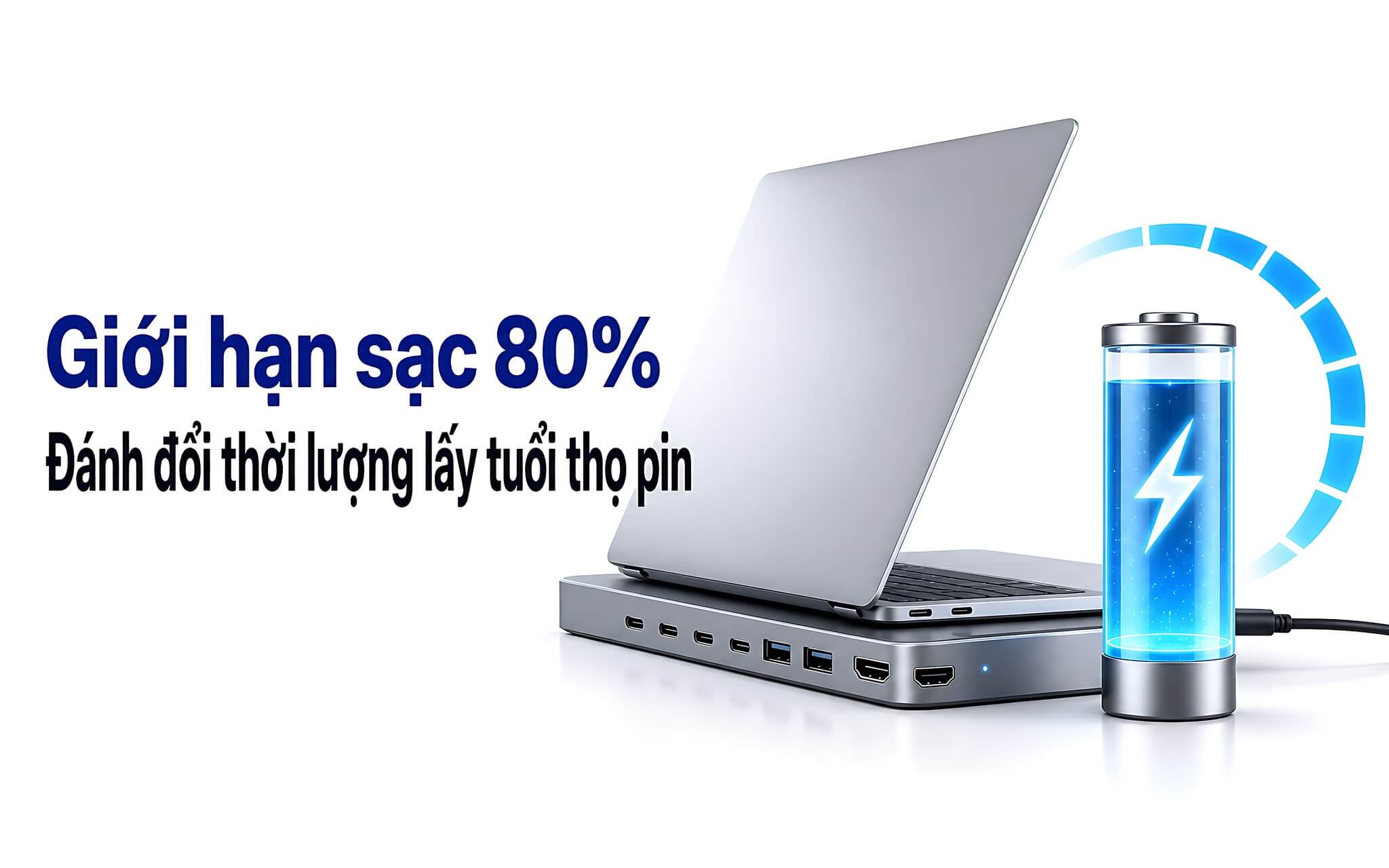 Giới hạn sạc 80% cho laptop: Đánh đổi thời lượng lấy tuổi thọ pin