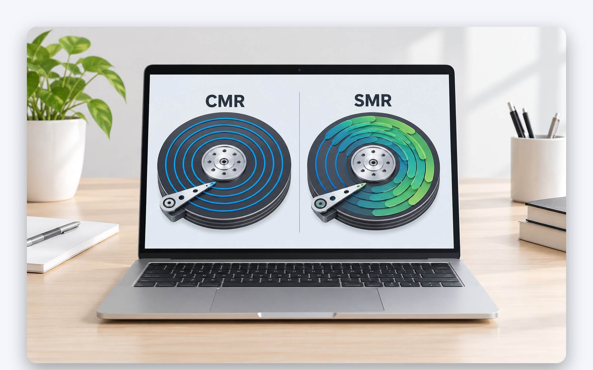 Sơ đồ rãnh ghi tách rời của ổ CMR so với rãnh gối chồng của ổ SMR